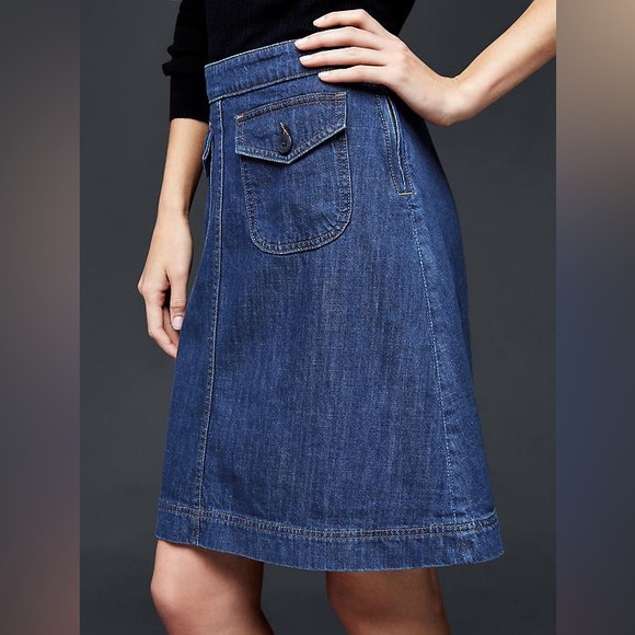 BNWOT GAP 1969 100% Cotton Denim Flap Pocket A-Line Skirt Medium Wash Size 24 - Picture 1 of 12